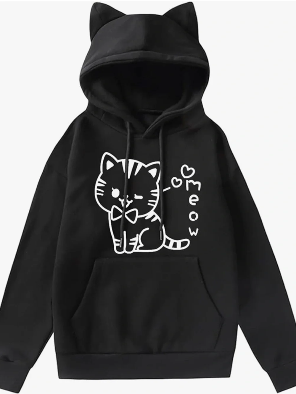 Cat Meow Hoodie - Black Cute Cat Pullover